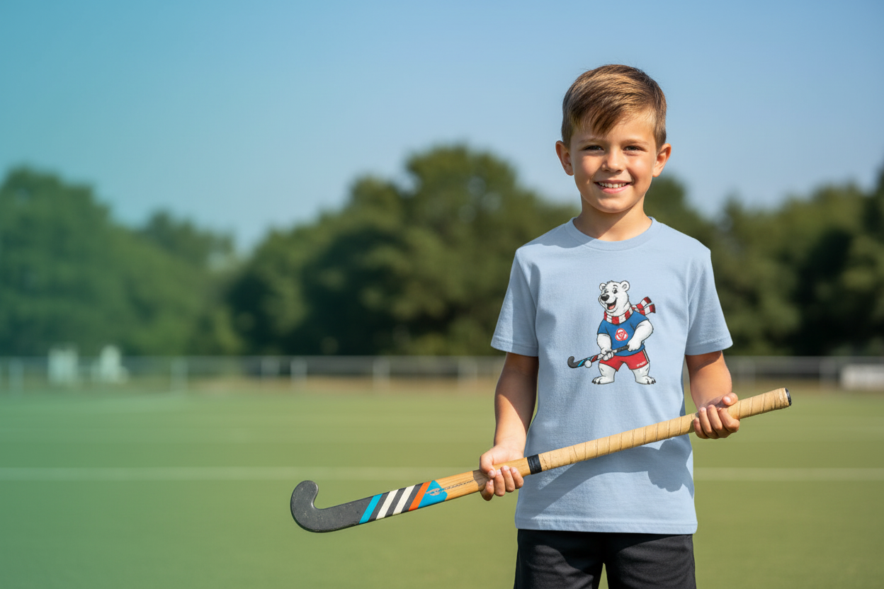 Junge mit T-Shirt und Hockeyschläger